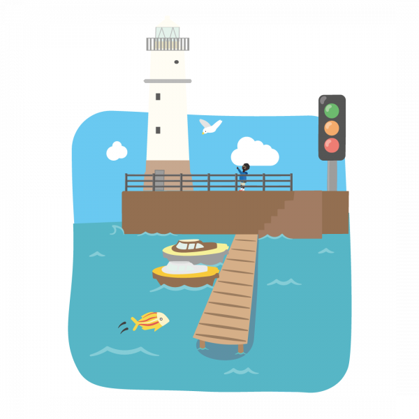 new-1080x1080-Edinburgh-Newhaven-Harbour-with-Lighthouse-Illustration